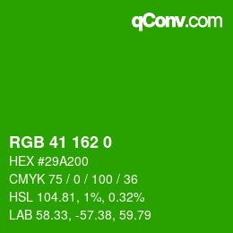 カラーコード: RGB 41 162 0 | qconv.com