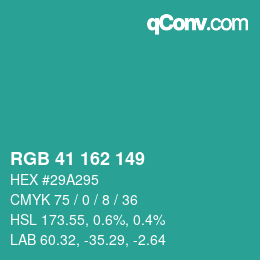 カラーコード: RGB 41 162 149 | qconv.com