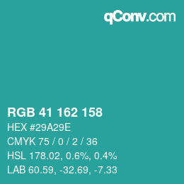 Color code: RGB 41 162 158 | qconv.com