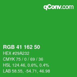 Color code: RGB 41 162 50 | qconv.com