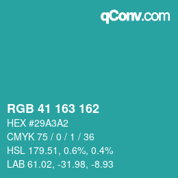 Color code: RGB 41 163 162 | qconv.com