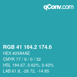 カラーコード: RGB 41 164.2 174.6 | qconv.com