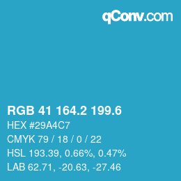 カラーコード: RGB 41 164.2 199.6 | qconv.com
