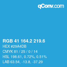 カラーコード: RGB 41 164.2 219.6 | qconv.com