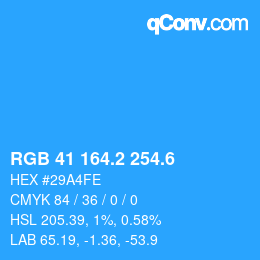 カラーコード: RGB 41 164.2 254.6 | qconv.com