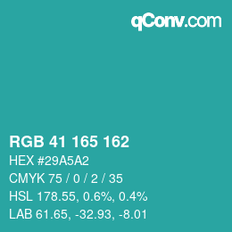 Color code: RGB 41 165 162 | qconv.com