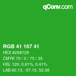 Color code: RGB 41 167 41 | qconv.com