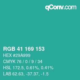 Color code: RGB 41 169 153 | qconv.com