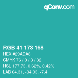 Color code: RGB 41 173 168 | qconv.com