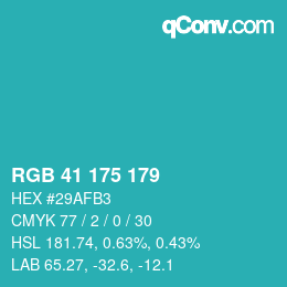 Color code: RGB 41 175 179 | qconv.com