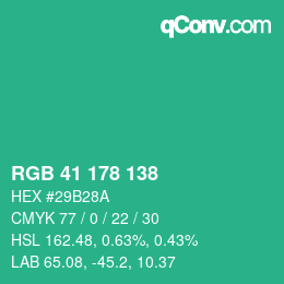 Color code: RGB 41 178 138 | qconv.com