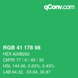 Color code: RGB 41 178 98 | qconv.com