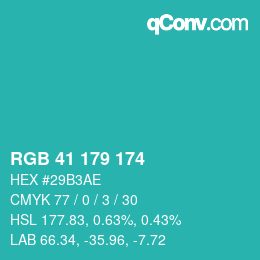 Color code: RGB 41 179 174 | qconv.com