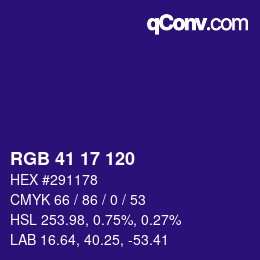 カラーコード: RGB 41 17 120 | qconv.com