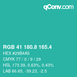 カラーコード: RGB 41 180.8 165.4 | qconv.com