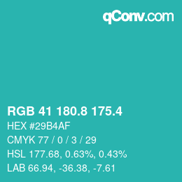 カラーコード: RGB 41 180.8 175.4 | qconv.com