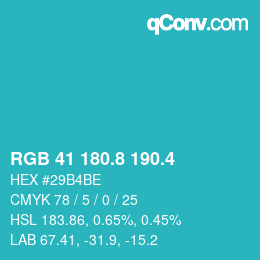 カラーコード: RGB 41 180.8 190.4 | qconv.com