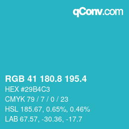 カラーコード: RGB 41 180.8 195.4 | qconv.com