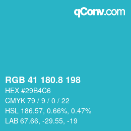 カラーコード: RGB 41 180.8 198 | qconv.com