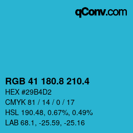 カラーコード: RGB 41 180.8 210.4 | qconv.com