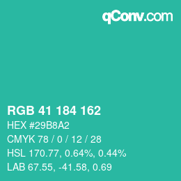 カラーコード: RGB 41 184 162 | qconv.com