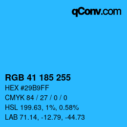 颜色代码: RGB 41 185 255 | qconv.com