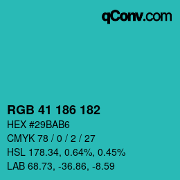 Color code: RGB 41 186 182 | qconv.com