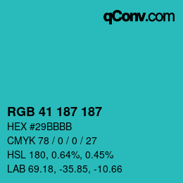 Color code: RGB 41 187 187 | qconv.com