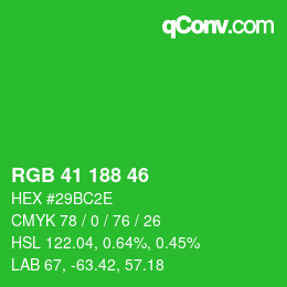 颜色代码: RGB 41 188 46 | qconv.com