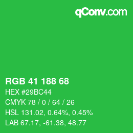 Color code: RGB 41 188 68 | qconv.com