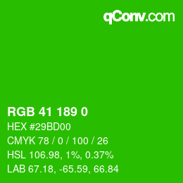 Color code: RGB 41 189 0 | qconv.com
