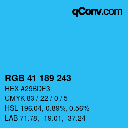 Color code: RGB 41 189 243 | qconv.com