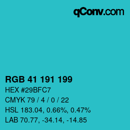Color code: RGB 41 191 199 | qconv.com