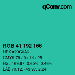 Color code: RGB 41 192 166 | qconv.com