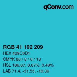 Código de color: RGB 41 192 209 | qconv.com