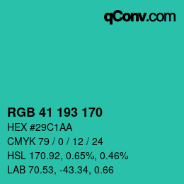 Color code: RGB 41 193 170 | qconv.com