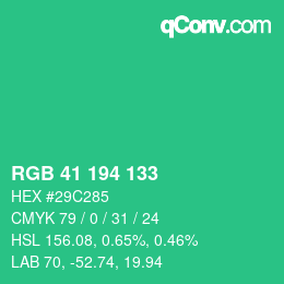 颜色代码: RGB 41 194 133 | qconv.com