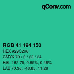 Color code: RGB 41 194 150 | qconv.com