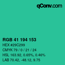 Color code: RGB 41 194 153 | qconv.com