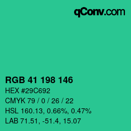 Color code: RGB 41 198 146 | qconv.com