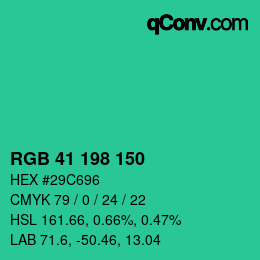Color code: RGB 41 198 150 | qconv.com