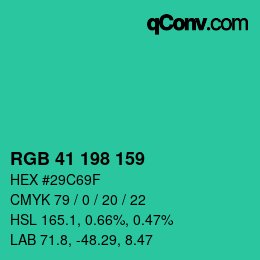 Color code: RGB 41 198 159 | qconv.com