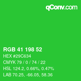 Color code: RGB 41 198 52 | qconv.com
