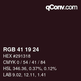 Color code: RGB 41 19 24 | qconv.com