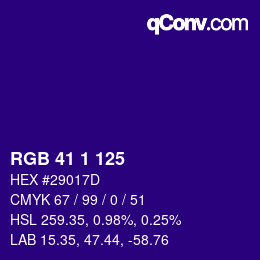 Color code: RGB 41 1 125 | qconv.com