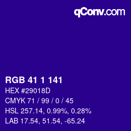 Color code: RGB 41 1 141 | qconv.com