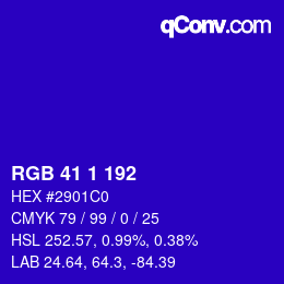 Color code: RGB 41 1 192 | qconv.com
