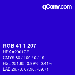 Color code: RGB 41 1 207 | qconv.com