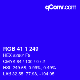 カラーコード: RGB 41 1 249 | qconv.com
