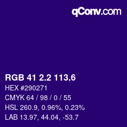 カラーコード: RGB 41 2.2 113.6 | qconv.com